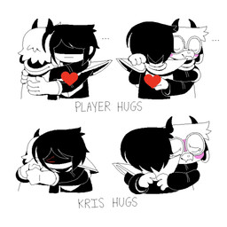 ambiguous_gender ambiguous_human anthro armor blush bodily_fluids clothing duo ellipsis eyewear glasses hair hair_over_eyes heart_symbol horn hug hugging_another juxtaposition male male/ambiguous male_anthro robe shadowed_face tears text honkadoi deltarune undertale_(series) kris_dreemurr ralsei bovid caprine goat human mammal 1:1 2025 digital_media_(artwork) english_text hi_res nonbinary_(lore)