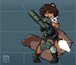 aiming anthro arm_tuft armor bandage bandage_on_leg belt big_tail black_clothing black_footwear black_shoes bone boots bottomwear brown_body brown_clothing brown_ears brown_fur brown_gloves brown_hair brown_handwear cheek_tuft clothing curling_tail digitigrade dipstick_tail ears_up elbow_tuft explosion eyewear facial_tuft fingerless_gloves firing_weapon footwear fur furgonomic_footwear furgonomics glasses gloves green_bottomwear green_clothing green_topwear hair handwear head_tuft holster knee_pads leaning long_hair male markings messy_hair multicolored_body multicolored_fur ranged_weapon rocket_launcher rpg-7 shoes shooting shorts side_view simple_background skull smile solo standing tail tail_markings tail_tuft text toeless_boots toeless_footwear topwear tuft weapon mikeyart13 pla_(alottaplaplapla) mammal northern_olingo olingo procyonid 2025 animated character_name digital_drawing_(artwork) digital_media_(artwork) dithering pixel_(artwork) pixel_animation