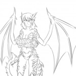 big_wings clothed clothing crossed_arms female monster_girl_(genre) scales skimpy solo spade_tail standing tail topless wings thundragon monster_girl_encyclopedia mythology animal_humanoid dragon dragon_humanoid humanoid hybrid mythological_creature mythological_scalie scalie 1:1 monochrome sketch