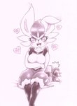 anthro blush breasts female gift heart_symbol nude simple_background solo fullfolka nintendo pokemon cinderace generation_8_pokemon pokemon_(species) graphite_(artwork) hi_res traditional_media_(artwork)