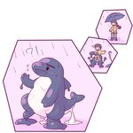 anthro goo_transformation holding_object holding_umbrella human_to_anthro interrobang male raining smile solo species_transformation standing surprise transformation umbrella pink_ball_smoke cetacean dolphin human mammal marine oceanic_dolphin orca toothed_whale 1:1 2020 hi_res