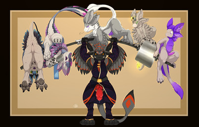 3_fingers 3_toes 4_fingers 4_toes ambiguous_gender angry animal_genitalia anthro ass_up big_penis bodily_fluids bottomless butt claws cloaca clothed clothing ears_up feather_hair feathers feet female fingers fire flaming_tail genital_fluids genitals group holding_object huge_penis knot knotted_penis leaking male muscular muscular_anthro muscular_male nude partially_clothed paws penis precum pseudo_hair raised_leg raised_tail sitting smile sport standing tail tail_feathers toes vulva awoope aurora'vali prince_roniko_(character) taluki_(vixie) avali teshari absurd_res hi_res