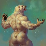 2024 anthro back_muscles bear biceps big_muscles biped black_lips black_nose black_pawpads butt claws finger_claws fingerpads fur hi_res lips male mammal muscular muscular_anthro muscular_male nude open_mouth pawpads polar_bear rear_view signature small_tail snow solo tail taran_fiddler tongue triceps ursine weretober weretober2024 white_body white_fur