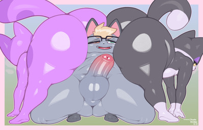 4_fingers 4_toes all_fours anthro anthro_on_anthro balls belly between_butts big_butt big_tail black_body black_eyes black_nose black_skin black_tail blonde_hair border butt butt_from_the_front butt_in_face curvy_figure cute_fangs darkened_balls darkened_genitalia darkened_penis darkened_perineum dipstick_tail erection face_in_ass fangs feet femboy fingers foreskin genital_raphe genitals glans glistening glistening_balls glistening_belly glistening_body glistening_butt glistening_eyes glistening_genitalia glistening_glans glistening_hair glistening_legs glistening_penis glistening_perineum glistening_skin glistening_tail glistening_thighs gloves_(marking) gradient_background green_eyes grey_balls grey_body grey_ears grey_markings grey_penis grey_perineum grey_skin group hair half-closed_eyes happy heterochromia huge_butt huge_thighs humanoid_genitalia humanoid_hands humanoid_penis kneeling leg_markings light looking_back looking_pleasured male male/male markings multicolored_body multicolored_penis multicolored_skin narrowed_eyes nude open_mouth open_smile orange_eyes penile penis perineum pink_body pink_border pink_foreskin pink_glans pink_inner_ear pink_skin pink_tail pink_tongue pupils purple_body purple_eyelids purple_markings purple_tail_tip raphe_(anatomy) scrotal_raphe simple_background smile socks_(marking) spots spotted_body tail tail_markings teeth text thick_penis thick_thighs toes tongue trio two_tone_body two_tone_penis two_tone_skin two_tone_tail white_body white_sclera white_skin white_tail_tip wide_hips yellow_sclera frumples animal_crossing nintendo bob_(animal_crossing) punchy_(animal_crossing) raymond_(animal_crossing) domestic_cat felid feline felis mammal tuxedo_cat 2025 artist_name colored dated digital_drawing_(artwork) digital_media_(artwork) english_text hi_res lighting shaded signature