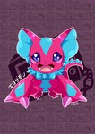 bandai_namco blue_eyes bow_tie claws digimon digimon_(species) elizamon feral frill_(anatomy) hi_res looking_at_viewer membrane_(anatomy) membranous_frill pink_body pink_scales scales scalie smile solo yafusa