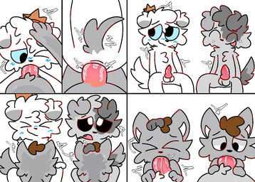 anal animal_genitalia animal_penis anthro biped black_eyes blue_blush blush bodily_fluids brown_hair canine_genitalia canine_penis crown cum cum_in_ass cum_in_mouth cum_inside erection first_person_view foursome front_view fur genital_fluids genitals grey_body grey_fur grey_hair grey_tail group group_sex hair hand_on_head headgear holding_head male male/male male_pov motion_lines one_eye_closed open_mouth oral penis rear_view sex simple_background sitting tail top_pov white_background white_body white_fur white_hair white_tail young young_anthro mrdreams lunito_(mrdreams) tiberius_magnus zero_(mrdreams) canid canine canis domestic_cat domestic_dog felid feline felis mammal 2026 comic