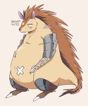 2024 anthro belly brown_body brown_fur eulipotyphlan fur hedgehog kemono majiro_the_hedgehog male mammal overweight overweight_male simple_background sleepy_princess_in_the_demon_castle solo tatsupokopon