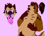 anthro belly big_belly bodily_fluids clothing duo hand_on_belly macro male male_pred male_prey saliva saliva_on_tongue saliva_string swallowing tongue uvula vore kazsnackerton wildside kaz_(kazsnackerton) wild_(wildside) canid canine canis domestic_dog herding_dog hyena mammal pastoral_dog welsh_corgi 2021 hi_res