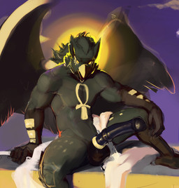 animal_genitalia animal_penis ankh anthro balls beak big_balls big_penis biped black_body black_feathers equine_genitalia equine_penis erection feathered_wings feathers flared_penis genitals male medial_ring multicolored_body nude penis solo wings yellow_body yellow_eyes saudax7 mythology anurio avian gryphon mythological_avian mythological_creature digital_media_(artwork) hi_res