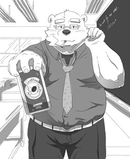 anthro beverage bottomwear classroom clothing coffee eyewear glasses humanoid_hands kemono male necktie overweight overweight_male pants school shirt smoking solo teacher topwear rvldlufsyyusigc lifewonders tokyo_afterschool_summoners leib_(tas) bear mammal polar_bear ursine 2021 hi_res