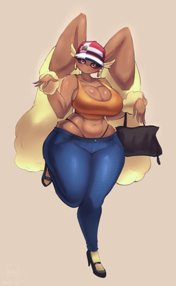 anthro big_breasts bottomwear breasts clothing denim denim_bottomwear denim_clothing ear_piercing ear_ring female female_anthro huge_hips huge_thighs jeans legwear pants piercing pink_eyes ring_piercing solo thick_thighs thigh_highs wide_hips shoko_steff nintendo pokemon generation_4_pokemon lopunny pokemon_(species) absurd_res hi_res