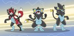 ambiguous_gender anthro biped black_inner_ear_fluff black_markings black_nose blue_body blue_markings chest_tuft countershade_face countershade_neck countershade_torso countershading digitigrade dipstick_tail front_view fur glistening glistening_body gloves_(marking) goo_suit hand_to_face handpaw inner_ear_fluff latex_body leg_markings looking_down_at_self markings mid_transformation motion_lines open_mouth paws red_body red_eyes red_fur red_sclera snout socks_(marking) soft_vore solo species_transformation standing suit_transformation tail tail_markings tail_motion takeover text three-quarter_view tongue transformation transformation_sequence tuft vore white_inner_ear white_markings year yellow_markings fox0808 nintendo pokemon xavier_(fox_sinz) canid canine fox generation_4_pokemon luxray mammal pokemon_(species) 2023 artist_name colored dated hi_res shaded