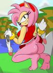 anthro barefoot big_butt bottomless butt clothed clothing clothing_lift dress dress_lift feet female footwear humanoid_feet legwear looking_at_viewer looking_back no_underwear plantigrade socks soles solo toes nasiri_(artist) sega sonic_the_hedgehog_(series) amy_rose eulipotyphlan hedgehog mammal absurd_res hi_res