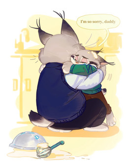 anthro bottomwear clothing dialogue duo hug male pants sad sweater topwear unknown_artist disney zootopia milton_lynxley pawbert_lynxley canada_lynx felid feline lynx mammal hi_res father_(lore) father_and_child_(lore) father_and_son_(lore) parent_(lore) parent_and_child_(lore) parent_and_son_(lore) son_(lore)