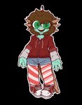 anthro big_eyes bottomwear cherry choker clothed clothing female fluffy fluffy_hair food food_theme freckled_face freckles fruit hair hotpants jewelry mismatched_socks necklace plant shorts size_difference smaller_female solo megolotl mego_(megolotl) amphibian axolotl marine mole_salamander salamander alpha_channel hi_res