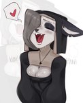 anthro blowup_background blush bodily_fluids female nun simple_background solo sweat derpyrider helluva_boss mythology loona_(helluva_boss) canid canid_demon canine demon hellhound mammal mythological_canine mythological_creature hi_res