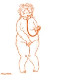 anthro blush breasts collar collar_only collar_ring covering covering_crotch embarrassed female holding_leash holding_object knock-kneed leash navel nipples nude overweight simple_background solo spines standing white_background mamamantis ayeph eulipotyphlan hedgehog mammal 2012 digital_media_(artwork) hi_res monochrome orange_and_white signature sketch