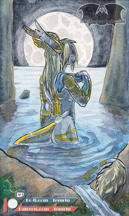 anthro bath bathing blonde_hair grey_body grey_skin hair hair_over_eyes horn legs_in_water light male markings moon moonlight night nude outside partially_submerged sea side_view solo tail tail_in_water tail_out_of_water tail_tuft tuft water yellow_markings temrin mythology dragon mythological_creature mythological_scalie scalie half-length_portrait painting_(artwork) portrait traditional_media_(artwork) traditional_painting_(artwork) traditional_watercolor_(artwork) watercolor_(artwork)