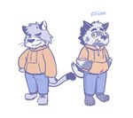 anthro biped bottomwear chibi clothing duo grey_body hoodie kemono pants topwear common_sand brok_the_investigator cowcat_games password_(visual_novel) dave_(password) graff_filsh domestic_cat felid feline felis hyena mammal striped_hyena 2023