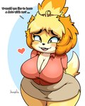 accessory anthro asking asking_for_date asking_viewer big_breasts blonde_hair blush blush_lines bottom_heavy bottomwear breasts brown_eyes cleavage clothed clothing crotch_lines curvy_figure derp_eyes dialogue eyelashes female fluffy fluffy_tail fur furgonomics hair hair_accessory hairband hands_behind_back heart_symbol inviting looking_at_viewer messy_hair miniskirt monotone_bottomwear monotone_clothing monotone_skirt pink_clothing pink_shirt pink_topwear shirt short_tail shy_smile simple_background skirt slightly_chubby slightly_chubby_anthro slightly_chubby_female smile solo stuttering tail tail_through_skirt talking_to_viewer text thick_thighs tight_bottomwear tight_clothing tight_skirt topwear voluptuous wide_hips yellow_body yellow_fur jhenightfox animal_crossing nintendo derpybelle isabelle_(animal_crossing) canid canine canis domestic_dog mammal shih_tzu toy_dog absurd_res english_text hi_res