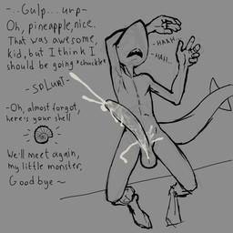 after_sex anthro balls big_penis bodily_fluids breath cum cum_on_leg cumshot dialogue ejaculation erection exhausted genital_fluids genitals huge_penis humanoid_genitalia humanoid_penis looking_pleasured male moan nickname nude orgasm panting penis sharp_teeth shell small_but_hung solo swallowing teeth text young young_but_hung septicemic_(artist) ariko_(septicemic) aquatic fish shark 1:1 absurd_res english_text hi_res monochrome