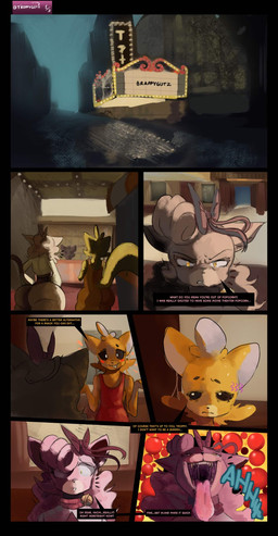 angry anthro anthro_on_anthro ass_up bottomless bottomless_anthro bottomless_male bow_(feature) bow_ribbon close-up clothed clothing dialogue duo embarrassed eye_contact focus_lines food fully_clothed fur hair honey_(food) long_hair looking_at_another male male/male mouth_shot open_mouth overalls overalls_only pink_body pink_fur pink_hair red_clothing red_sweater red_topwear red_turtleneck shocked solo_focus standing sweater text theater topwear turtleneck white_clothing white_sweater white_topwear white_turtleneck worried worried_face worried_look troppygutz hachithecat troppy animal_humanoid felid felid_humanoid feline food_creature goo_creature humanoid hybrid mammal mammal_humanoid comic detailed english_text hi_res