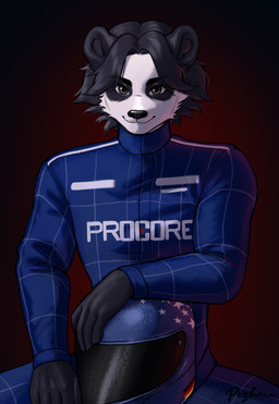 anthro armor bear_ears biped black_body black_fur black_hair clothed clothed_anthro clothed_male clothing front_view fur hair headgear helmet jacket looking_at_viewer male male_anthro multicolored_body multicolored_fur pose racing_helmet racing_suit short_hair solo text text_on_clothing text_on_jacket text_on_topwear topwear white_body white_fur pizhma kevin_baker bear giant_panda mammal 2026 absurd_res digital_drawing_(artwork) digital_media_(artwork) half-length_portrait hi_res portrait shaded soft_shading