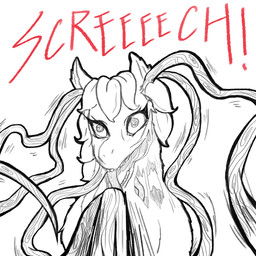 after_transformation attack body_horror creepy dialogue exposed_muscle female female_feral feral goo-connected_lips gore offscreen_character plant red_text screaming solo tentacles text vines yellowcottoncandy030 fluffy_pony elemental_creature flora_fauna fluffy_pony_(species) mammal 1:1 2025 digital_media_(artwork) english_text hi_res spot_color