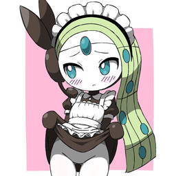 ambiguous_gender blush butt butt_from_the_front clothed clothing clothing_lift dress dress_lift featureless_crotch maid_headdress maid_uniform no_underwear presenting_crotch solo uniform white_body kanika_ni nintendo pokemon generation_5_pokemon legendary_pokemon meloetta pokemon_(species) 2026 half-length_portrait hi_res portrait