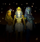 ankh anthro big_breasts blue_body blue_fur bottomwear breasts brown_body brown_fur clothed clothing cow_horns_crown crown dark egyptian egyptian_clothing egyptian_headdress female fur glowing group headdress headgear headwear humanoid_hands looking_at_viewer nemes_(clothing) night orange_body orange_fur outside radiant_crown shendyt skirt sky smile standing star starry_sky tail topless uraeus yellow_eyes cirrel egyptian_mythology middle_eastern_mythology mythology hazel_weiss isis_(mythology) nohni_wabanda raven_hunt sekhmet sothis canid canine canis deity felid golden_jackal jackal lion mammal pantherine wolf digital_media_(artwork)