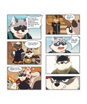 2020 absurd_res angry anthro bonasiah canid canine clothing comic deebo_(zoohomme) dialogue english_text eyes_closed felid feline fur grey_body grey_fur group hi_res humanoid_hands kemono kura_(zoohomme) male mammal overalls overweight overweight_male procyonid quanjiang raccoon ratye_(zoohomme) robe rocco_(zoohomme) roger_(zoohomme) shirt text topwear woopu_(zoohomme) zoohomme