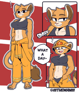 abs anthro armor bodily_fluids bra breasts clothed clothing female firefighter firefighter_helmet fur headgear helmet midriff navel simple_background solo sweat tail text underwear undressing the_man evita_fuegos felid lion mammal pantherine 2025 absurd_res english_text hi_res