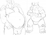 anthro armor belly big_belly bottomwear bulge clothing horn loincloth male muscular muscular_male navel nipples overweight overweight_anthro overweight_male pulling_up_pants slightly_chubby solo thong underwear canson altered_beast sega neff_(altered_beast) van_vader mammal rhinoceros 2013 monochrome sketch