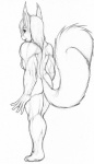 anthro breasts butt female looking_back muscular muscular_anthro muscular_female nude pose rear_view side_boob simple_background solo tail white_background arche_kruz mammal rodent sciurid tree_squirrel monochrome sketch