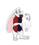 anthro big_ears bottomless clothed clothing eyewear flannel fluffy glasses hyper_ears male simple_background solo themuffinly duke_(pnspi) muffin_(themuffinly) domestic_ferret lagomorph leporid mammal mustelid musteline rabbit true_musteline weasel 2021 hi_res