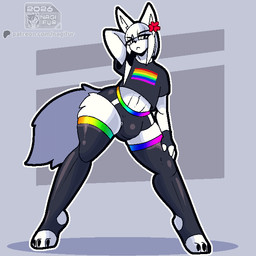 angry anthro biped bottomwear bulge clothed clothing detailed_bulge femboy fur genital_outline hair hip_sway legwear looking_at_viewer male penis_outline rainbow rebel simple_background solo tail thick_thighs thigh_highs topwear tsundere white_body white_fur nagifur canvas_(nagifur) arctic_fox canid canine felid fox mammal true_fox 1:1 animated digital_media_(artwork)