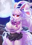 :3 anthro big_breasts black_sclera bottomwear breasts cat_smile clothed clothing eyelashes female fur hair long_ears long_hair looking_at_viewer moon night nipple_outline outside red_eyes side_boob skirt smile solo thick_thighs white_body white_fur white_hair thefuckingdevil one_piece carrot_(one_piece) sulong_carrot lagomorph leporid mammal minkmen_(one_piece) rabbit 2019 signature