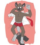 aggretsuko anthro barefoot boxer_briefs brown_body brown_fur clothed clothing dress_shirt feet fur grey_body grey_fur grey_waistband haida_(aggretsuko) heyitscousindave hi_res hyena male mammal necktie open_mouth red_boxer_briefs red_clothing red_necktie red_underwear sanrio shirt solo spotted_hyena teeth_showing topless topwear underbite underwear white_clothing white_shirt white_topwear