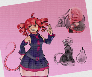 ahoge armwear big_butt black_armwear black_bottomwear black_clothing black_skirt black_topwear blush bottom_heavy bottomwear breasts butt clothed clothing drill_curls female front_view hair pink_background pink_tail red_hair simple_background skirt smile solo tail tan_body tan_skin thick_thighs topwear unusual_anatomy unusual_tail wide_hips berkdolg utau kasane_teto humanoid tailed_humanoid censored hi_res
