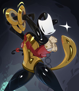 antennae_(anatomy) anthro arthropod_abdomen backpack black_antennae black_body black_exoskeleton black_eyes bracelet cave chain clothed clothed_anthro clothed_female clothing empty_eyes exoskeleton female female_anthro glistening glistening_body glistening_leotard gold_(metal) gold_bracelet gold_jewelry gold_leotard inside jewelry leotard multicolored_body multicolored_exoskeleton red_backpack scroll solo standing two_tone_body two_tone_exoskeleton white_body white_exoskeleton combos-n-doodles hollow_knight:_silksong hollow_knight_(franchise) team_cherry shakra_(hollow_knight:_silksong) arthropod insect 2025 absurd_res hi_res