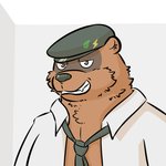 anthro brown_body brown_fur clothed clothing fur hat headgear headwear kemono male necktie open_clothing open_shirt open_topwear shirt solo topwear hokolee32 canid canine mammal raccoon_dog tanuki 1:1 2020 portrait