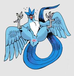4_toes ambiguous_feral ambiguous_gender animal_genitalia ball_gag bdsm blue_body blue_feathers blue_tail bodily_fluids chest_tuft cloaca feathered_wings feathers feet feral gag gagged genitals grey_background grey_legs grey_scutes long_tail presenting presenting_cloaca red_ball_gag red_eyes scutes simple_background solo sweat sweatdrop tail talons toes tuft white_body white_feathers wings birdpaw_(artist) nintendo pokemon articuno avian bird generation_1_pokemon legendary_pokemon pokemon_(species) 2026 digital_drawing_(artwork) digital_media_(artwork) english_description full-length_portrait hi_res portrait