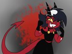 female happy horn markings mole_(marking) red_body simple_background solo spade_tail tail teeth sparkplugusa helluva_boss millie_(helluva_boss) demon imp 4:3 hi_res