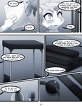 anthro ball_gag bondage_furniture comic darkmirage dialogue digital_media_(artwork) doctor duo english_text eyebrows felid feline felis female fur gag hi_res male male/female mammal monochrome quetzalli_(character) text zaos_(anidra)