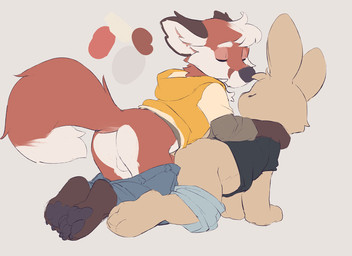 all_fours anal anal_penetration anthro backsack balls black_clothing black_shirt black_topwear bottomwear bottomwear_down brown_body brown_ears brown_feet brown_fur brown_hands butt cheek_tuft clothed clothing countershading dipstick_tail doggystyle duo ears_down eyebrows eyes_closed facial_tuft feet fluffy fluffy_tail from_behind_position fur genitals grey_bottomwear grey_clothing grey_nose grey_pants grey_pawpads grey_shorts hair hand_on_shoulder hoodie humping inner_ear_fluff kissing long_ears long_sleeve_shirt long_sleeves male male/male male_penetrated male_penetrating male_penetrating_male markings multicolored_body multicolored_fur orange_clothing orange_hoodie orange_topwear pants pants_down partially_clothed pawpads paws penetration penis pivoted_ears red_body red_fur sex shirt shorts shorts_down simple_background tail tail_markings tan_body tan_fur topwear tuft white_body white_eyebrows white_fur white_hair white_inner_ear_fluff young young_anthro young_male young_on_young young_penetrated young_penetrating seth-iova canid canine fox lagomorph leporid mammal rabbit 2021 2_frame_animation animated unfinished