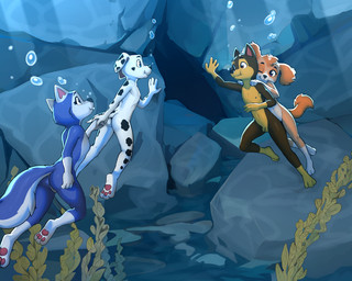 3_toes 4_fingers anthro butt feet female fingers genitals group hand_holding male nude penis toes underwater water young young_anthro diacordst paw_patrol chase_(paw_patrol) everest_(paw_patrol) marshall_(paw_patrol) skye_(paw_patrol) canid canine canis cockapoo dalmatian domestic_dog german_shepherd herding_dog husky mammal mixed_breed nordic_sled_dog pastoral_dog spitz 5:4 hi_res