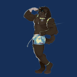 anklet anthro bandaged_hand belt blue_eyes bracelet braided_hair brown_body brown_fur brown_hair bulge collar digitigrade ear_clip flexing floppy_ears fur hair jewelry long_hair male muscular muscular_male muzzle_(object) muzzled name_tag number_on_body rim_light russian_flag shadowed_face simple_eyes small_waist smile snaggle_tooth solo text thick_thighs wrestling_outfit cerberussenn sef_(cerberussenn) canid canine canis eurasian_wolf mammal wolf 1:1 absurd_res alpha_channel hi_res russian_text signature