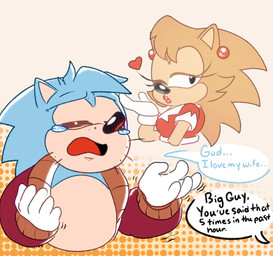 blue_body blue_fur duo eyelashes eyes_closed female fur heart_symbol kissing male one_eye_closed speech_bubble text yellow_body yellow_fur artisyone sega sonic_the_hedgehog_(comics) sonic_the_hedgehog_(series) sonic_the_hedgehog_(shogakukan) brenda_the_hedgehog paulie_the_hedgehog eulipotyphlan hedgehog mammal english_text