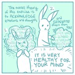 1:1 ambiguous_gender blue_and_white border comic dialogue english_text lagomorph leporid mammal monochrome rabbit sad semi-anthro solo struggling text the_latest_kate thought_bubble white_border