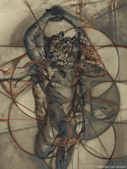 abstract_art abstract_background anthro arms_above_head bent_leg biped hands_above_head looking_at_viewer looking_up male nude on_one_leg painterly raised_arm solo standing surrealism text tree_pose yoga jonathanvair felid mammal pantherine tiger 2015 3:4 adobe_photoshop_(artwork) artist_name colored_pencil_(artwork) digital_media_(artwork) mixed_media traditional_media_(artwork)